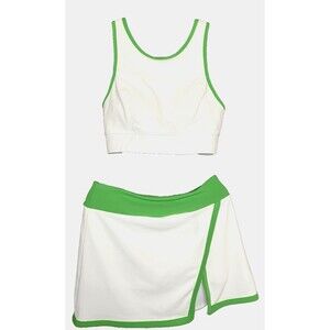 NewW Tags Kyodan SET Sports Bra crop AND Skirt/ Skort White Green Tennis Golf